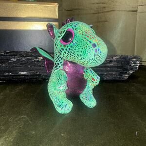 Ty Beanie Boo Cinder Dragon Plush – EUC NWOT – Green & Purple Sparkle